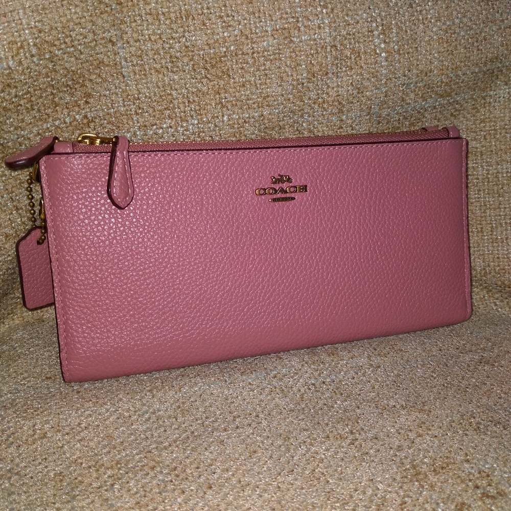 Coach Leather Large  Double Zipper Clutch Wallet